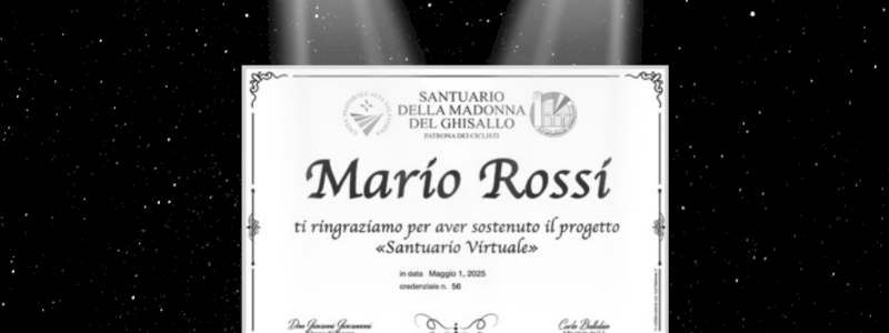 Diploma personalizzato ed inserimento nell'elenco celebrativo dei donatori